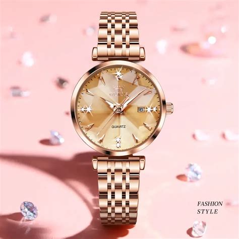 Olevs Luxury Rose Diamond Dial Rose Gold Ladies Watch 5536