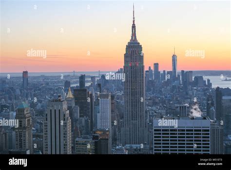 New York City Skyline In Sunset Stock Photo Alamy
