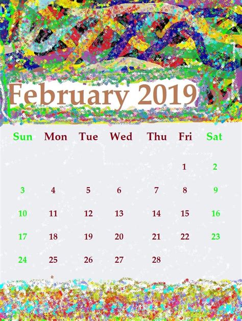 February 2019 Colorful Wall Calendar Wall Calendar Calendar Wall Colors