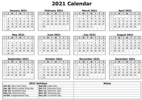 You can also easily change the week start day from sunday to monday. Free Yearly Printable Calendar 2021 with Holidays