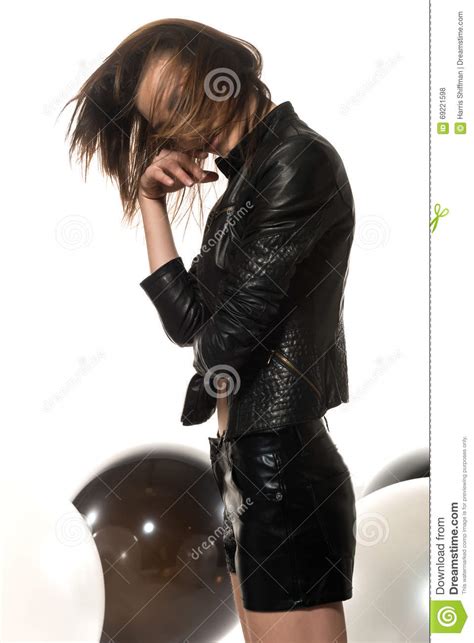 Auburn Hair And Black Leather Stock Photo Image Of Long Beautiful