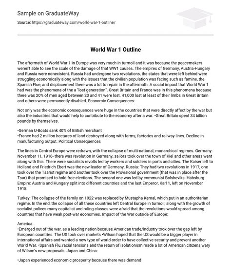 World War 1 Outline 861 Words Free Essay Example On GraduateWay