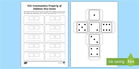 Ks1 Commutative Property Of Addition Dice Game