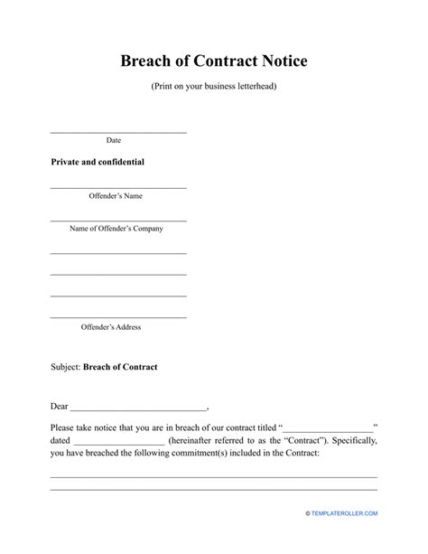 Free Breach Of Contract Letter Template
