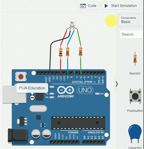 Code Blocks For Rgb Led Interfacing With Arduino In Tinkercad