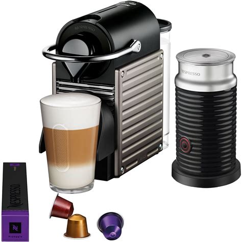 Nespresso Pixie Single Serve Espresso Machine In Titanium And Aeroccino