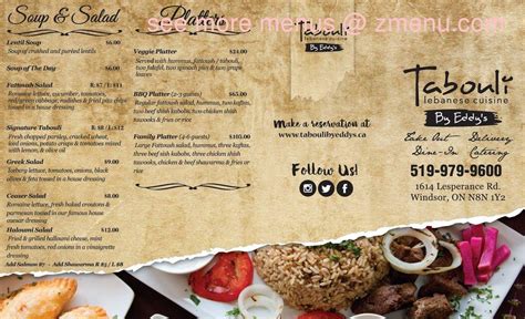 Menu At Tabouli By Eddys Restaurant Tecumseh Lesperance Rd Unit 5