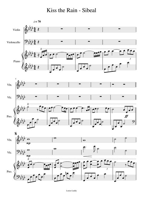 It depends on the acoustic of your piano and environment, and also personal preference. Kiss the Rain Sibeal sheet music for Violin, Piano, Cello download free in PDF or MIDI