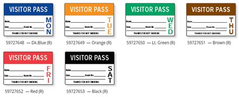 Pdc Visitor Passes With Pre Printed Day Of The Week Label Badges