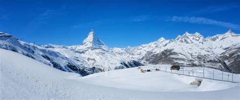 Panoramic Beautiful View Of Snow Mountain Matterhorn Peak Zermatt