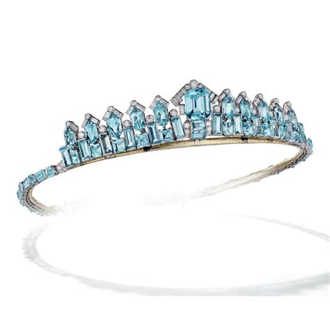 Exquisite Art Deco Aquamarine And Diamond Tiara Necklace Cartier