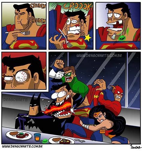 Comic Strip With Supermans Eating Food And Talking To Each Other About