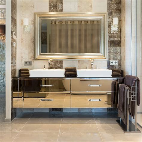 This unit will come with a built in basin, back to wall toilet pan and storage cupboard. Luxury Bronze Mirrored Bathroom Vanity Unit