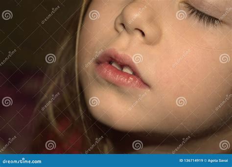 Little Young Kid Closed Her Eyes Praying Dreaming Stock Image Image