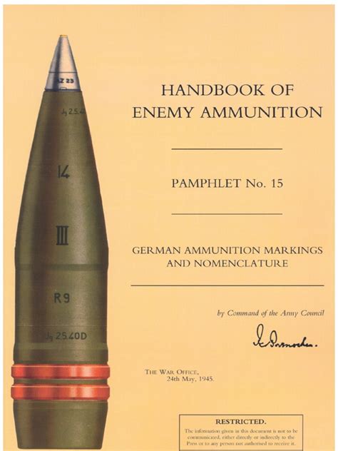 Handbook Of Enemy Ammunition Pamphlet No 15 German Ammunition