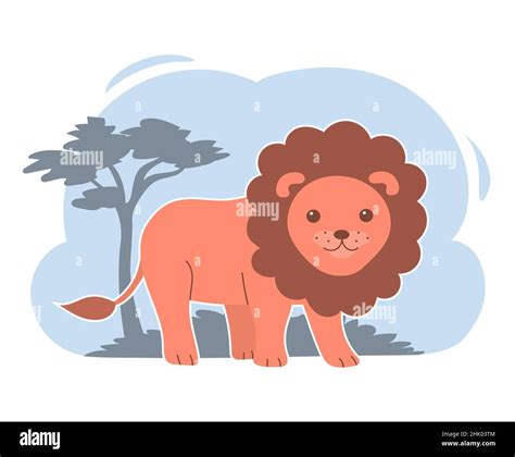 Cute Lion On Safari King Of Beasts Animal Of Africa On The Background