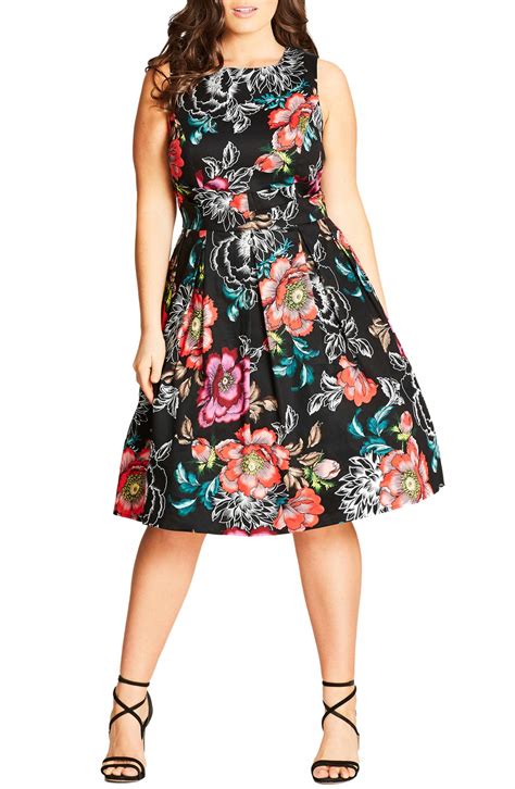 City Chic Mystery Flower Fit And Flare Dress Plus Size Nordstrom Fit Flare Dress Trendy