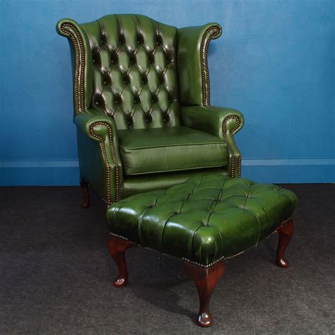 Vintage Green Leather Chair Chair Jwr