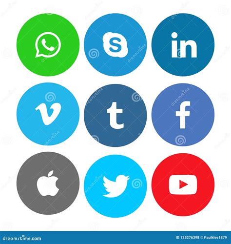 Collection Of Social Media Icons Printed On White Paper Editorial Stock