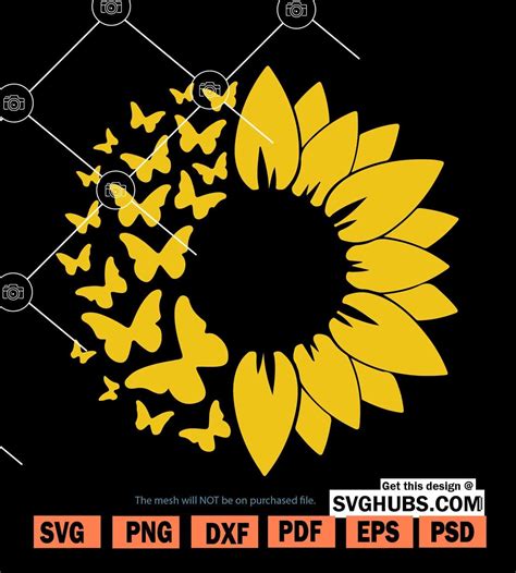 Sunflower With Butterfly SVG