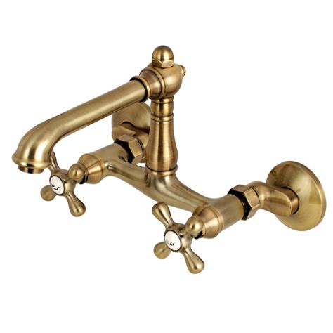 As an element of traditional beauty that reflects vintage styling, the restoration wall mount kitchen faucet features a construction that incorporates soft curves in a fashionable manner. Kingston Brass English Country 2-Handle Wall-Mount ...