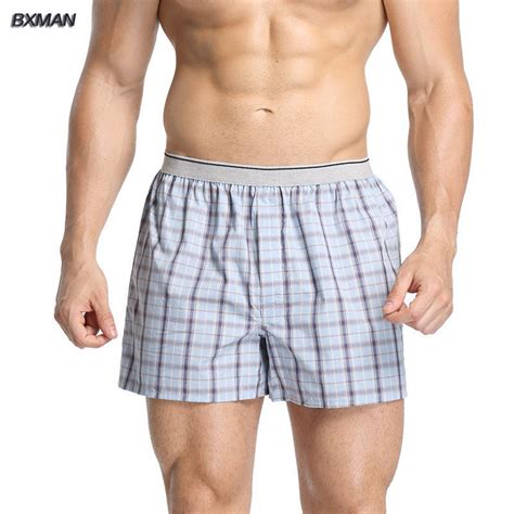 Bxman 100 Cotton Woven Classic Plaid Pattern Loose High Quality Men Boxer Shorts Mens