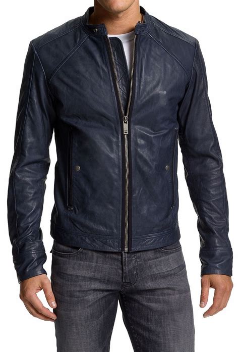 Made from buttery soft fine lambskin leather, this 3/4 length jacket completes a stylish casual or dress casual look. Men Navy blue biker jacket, Mens leather jacket, blue ...