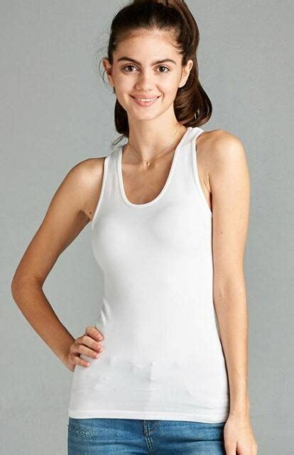 womens racerback tank tops ribbed stretch sleeveless no bra casual white s m ebay