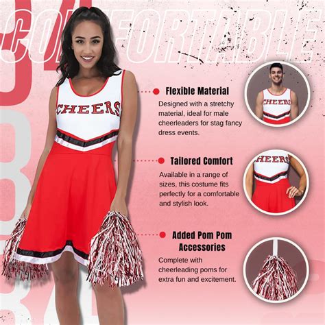 Red Cheerleader Outfit Ladies Halloween Cheerleading Costume With P Redstar Fancy Dress