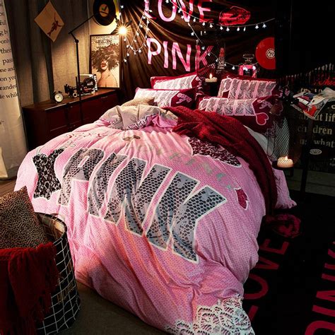 Victoria S Secret Velvet Warm Pink Printing Bedding Set Lrwm Ebeddingsets