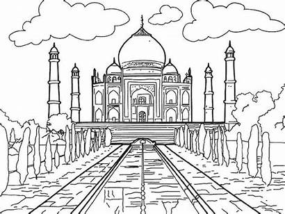Taj Mahal India Coloring Pages Wonders Printable