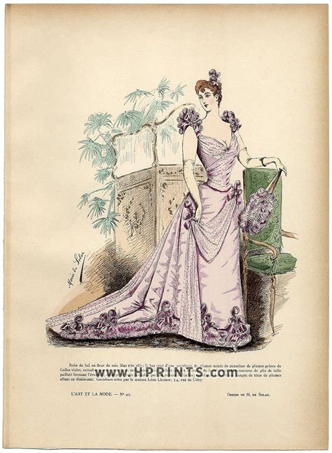 Lart Et La Mode 1890 N°45 Marie De Solar Colored Fashion Lithograph