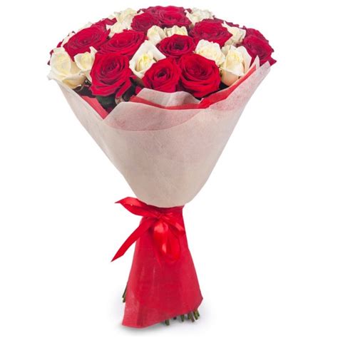 Flower Bouquet Red And White Roses 50 Cm Changeable Amount Of Flowers