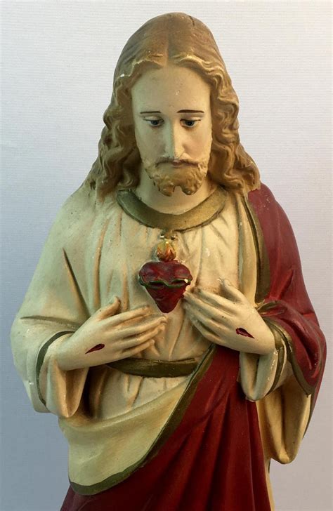 Vintage Sacred Heart Of Jesus Hand Painted Plaster Statue 18