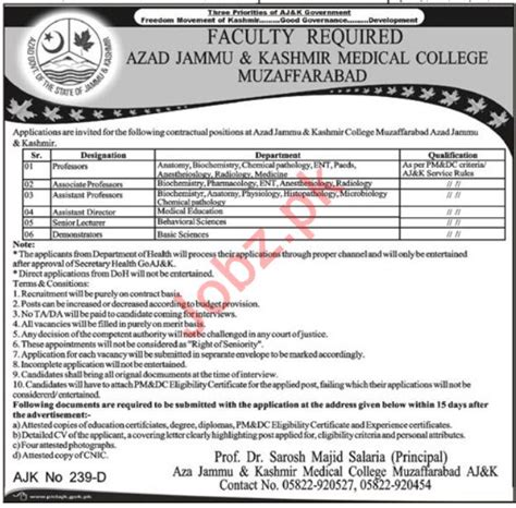 AJK Medical College Muzaffarabad Jobs For Professors Job Advertisement Pakistan