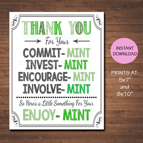 Printable Mint Thank You Sign Staff Teacher Appreciation