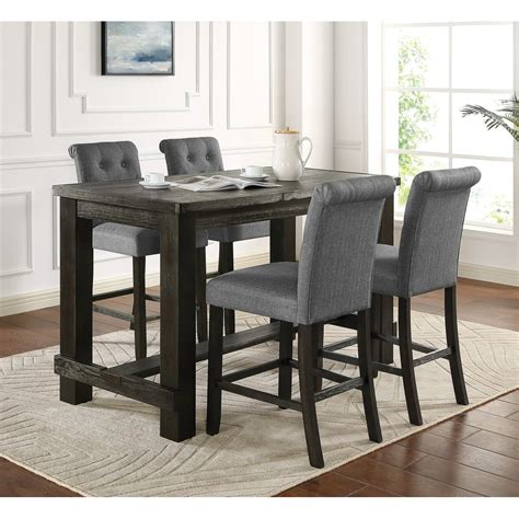 Leviton Antique Black Finished Wood 5 Piece Counter Height Dining Set Gray