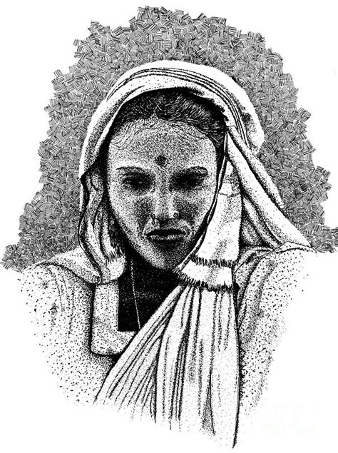 Eastern Indian Woman Pen And Ink Stipple Study Digital Art By Dawn