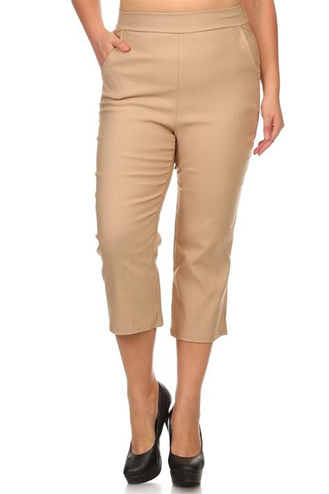 Women S Plus Size High Waist Elastic Slim Pull On Printed Solid Casual Capri Pants Walmart Com