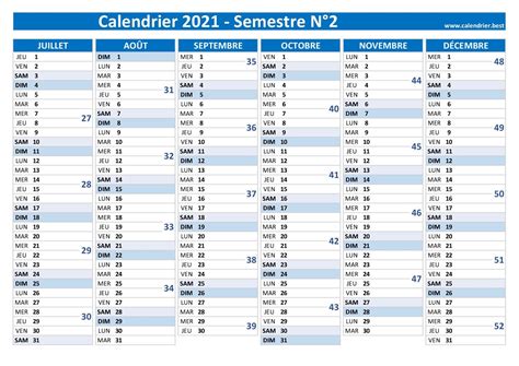 Calendrier Semestriel 2021 à Imprimer Pour Le 1er Et Le 2ème Semestre 2021