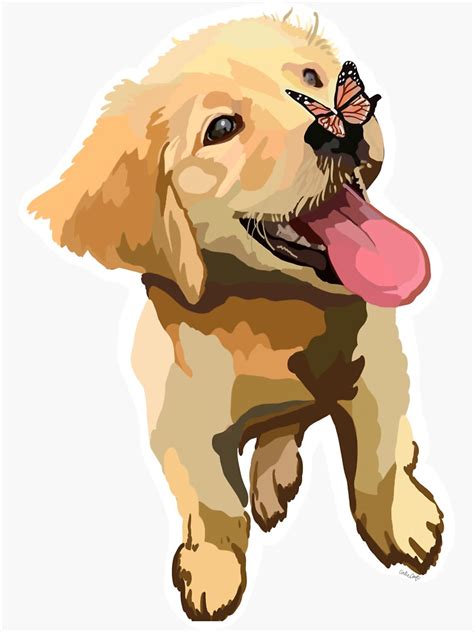 Golden Retriever Puppy With Butterfly Sticker By Catiecook Redbubble