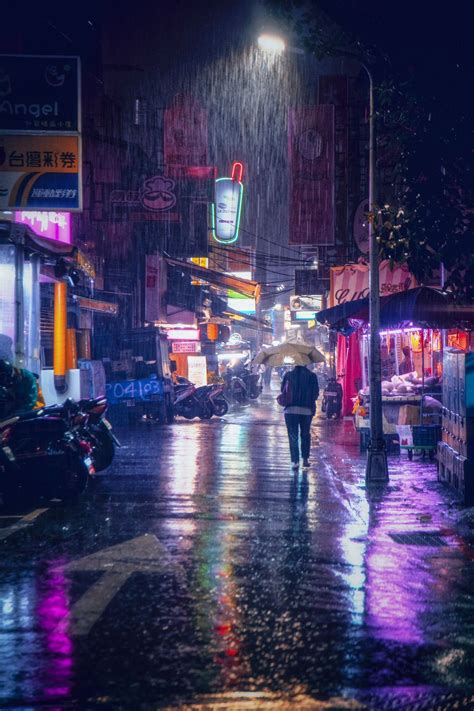 Neon Signs Rain Taipei Taiwan Travel Destinations In