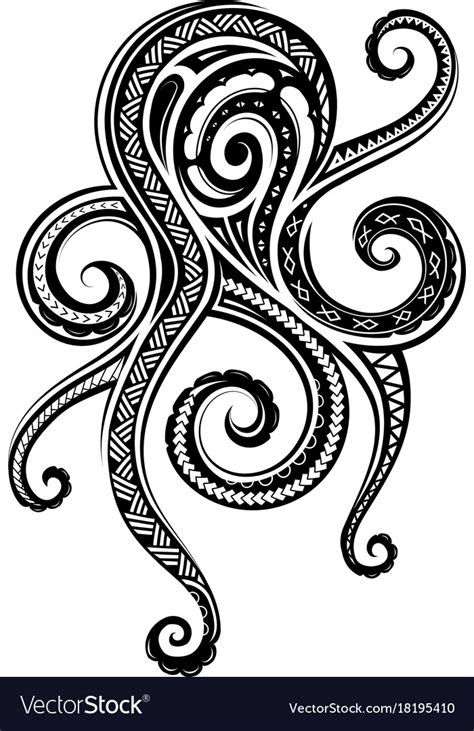 Maori Ethnic Ornaments On Octopus Tattoo Vector Image