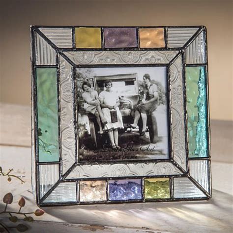 Picture Frame 4x6 3x3 Square Colorful Stained Glass Photo Frame Aqua Purple Green Peach Home