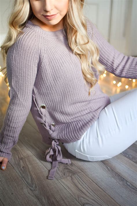 Side Tie Dusty Lavender Sweater Lavender Sweater Sweaters Pullover
