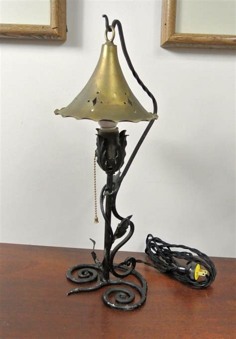 ← wrought iron table lamps history. Early 20th Century Black Wrought Iron & Brass Conical Shade Arts & Crafts Lamp | Lamp, Table ...