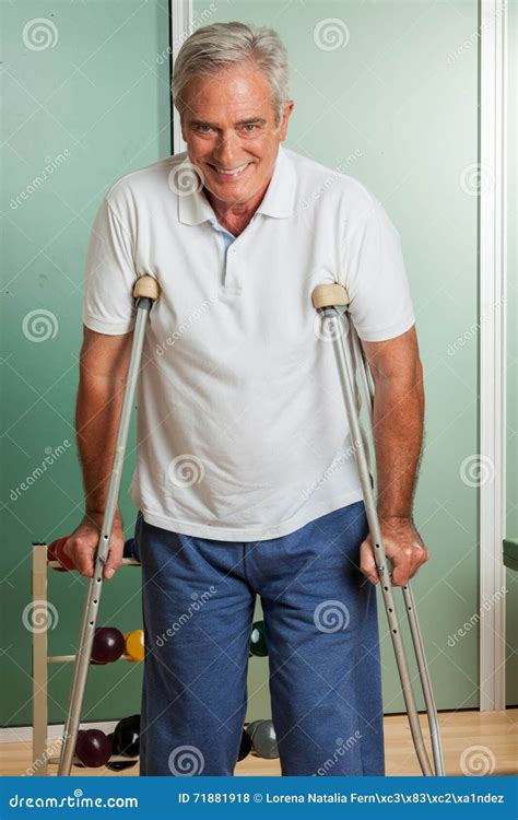Elder Man Using A Crutches Stock Photo Image Of Lifestyle 71881918
