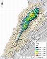 The map of Lebanon with the study area elevation interval | Download ...