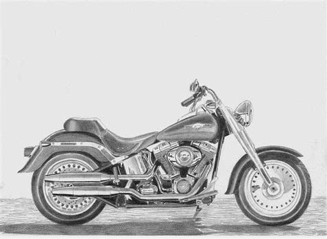 Harley Davidson Fatboy Motorcycle Art Print Drawing By Stephen Rooks