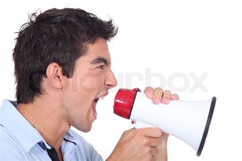 Man Screaming Into A Megaphone Stock Image Colourbox